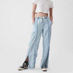 GAP Soft Denim Light Wash Wide-Leg Pull-On Pants Slit at Hem L